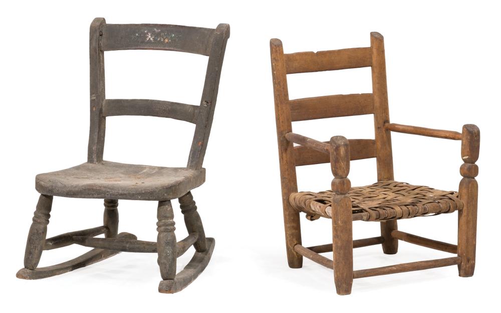 TWO LOUISIANA CHILDS LADDER-BACK CHAIRSTwo