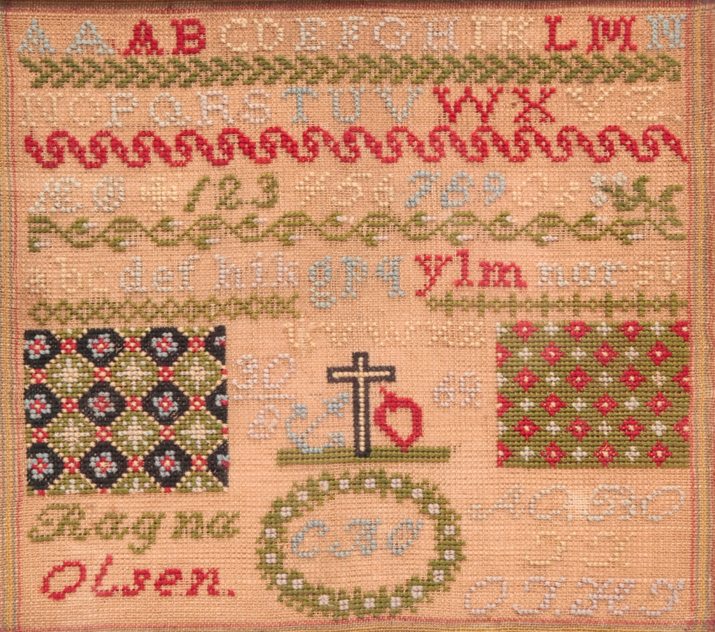 FRAMED SAMPLER. England, ca. 1869.