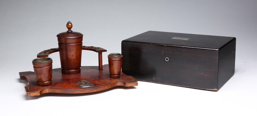 WOODEN SMOKING STAND AND HUMIDOR. European,