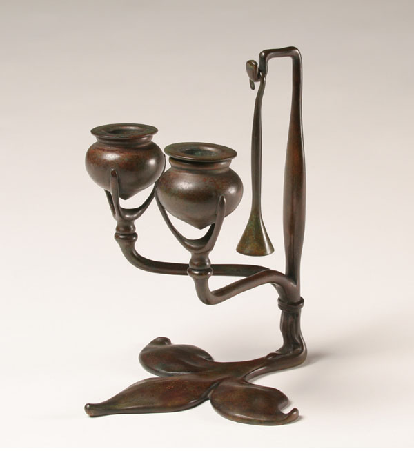 Tiffany bronze double candle holder