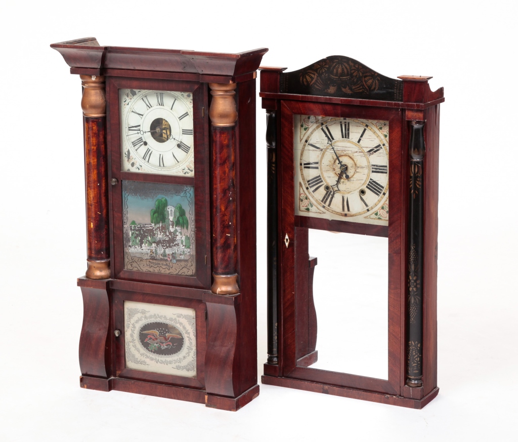 TWO AMERICAN MANTEL CLOCKS. First half