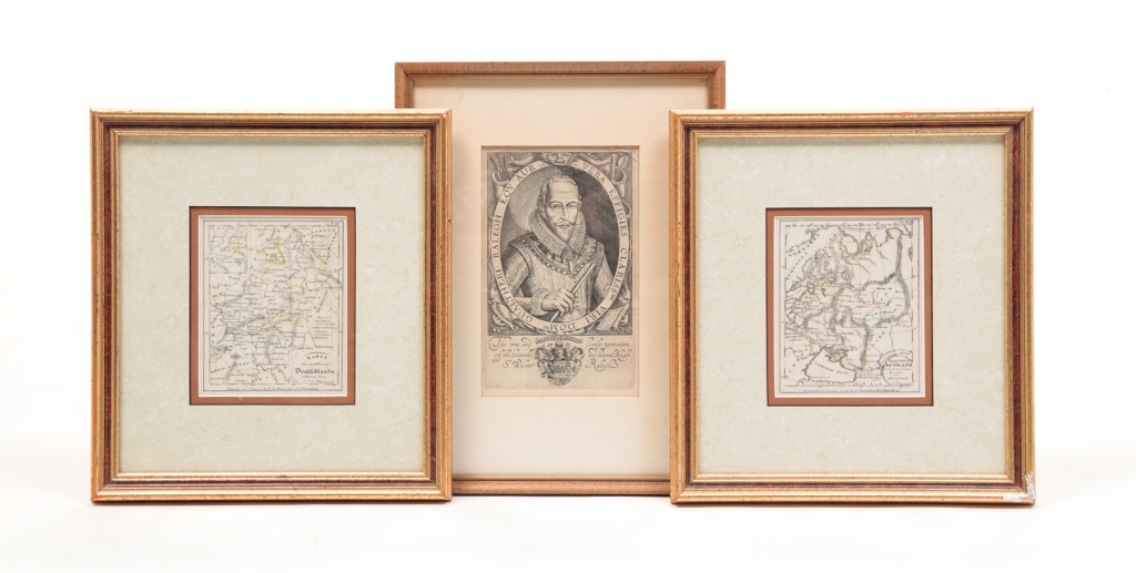 THREE FRAMED ENGRAVINGS. Two early