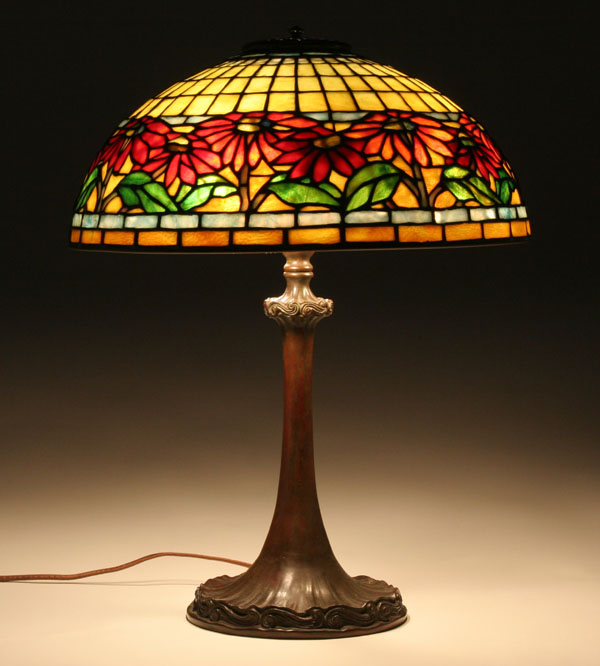 Leaded glass and bronze table lamp in