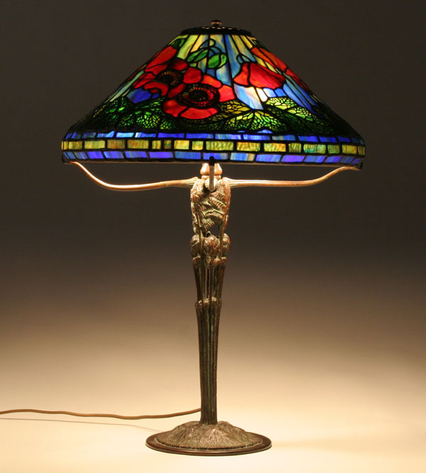Leaded glass and bronze table lamp 4f669