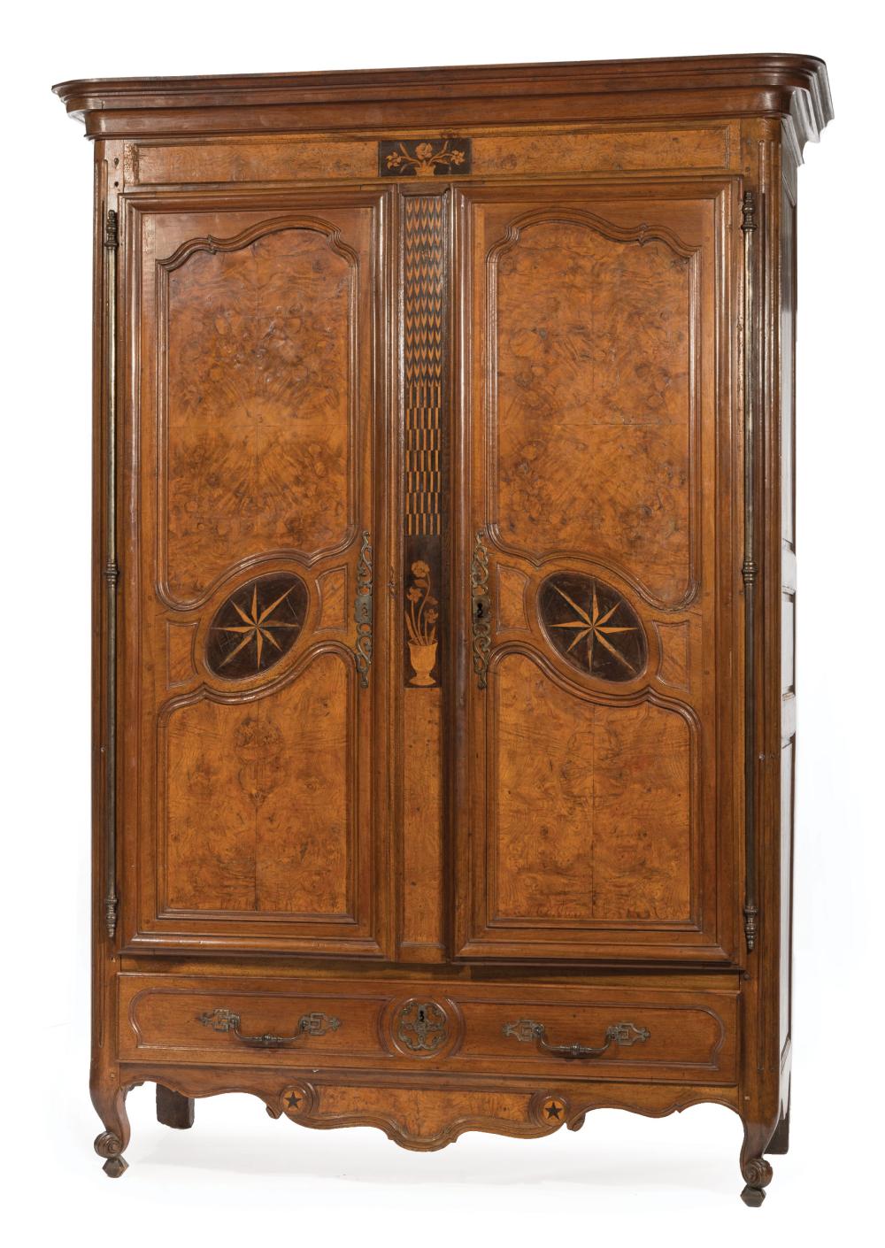 FRENCH INLAID AND BURL WALNUT ARMOIREAntique