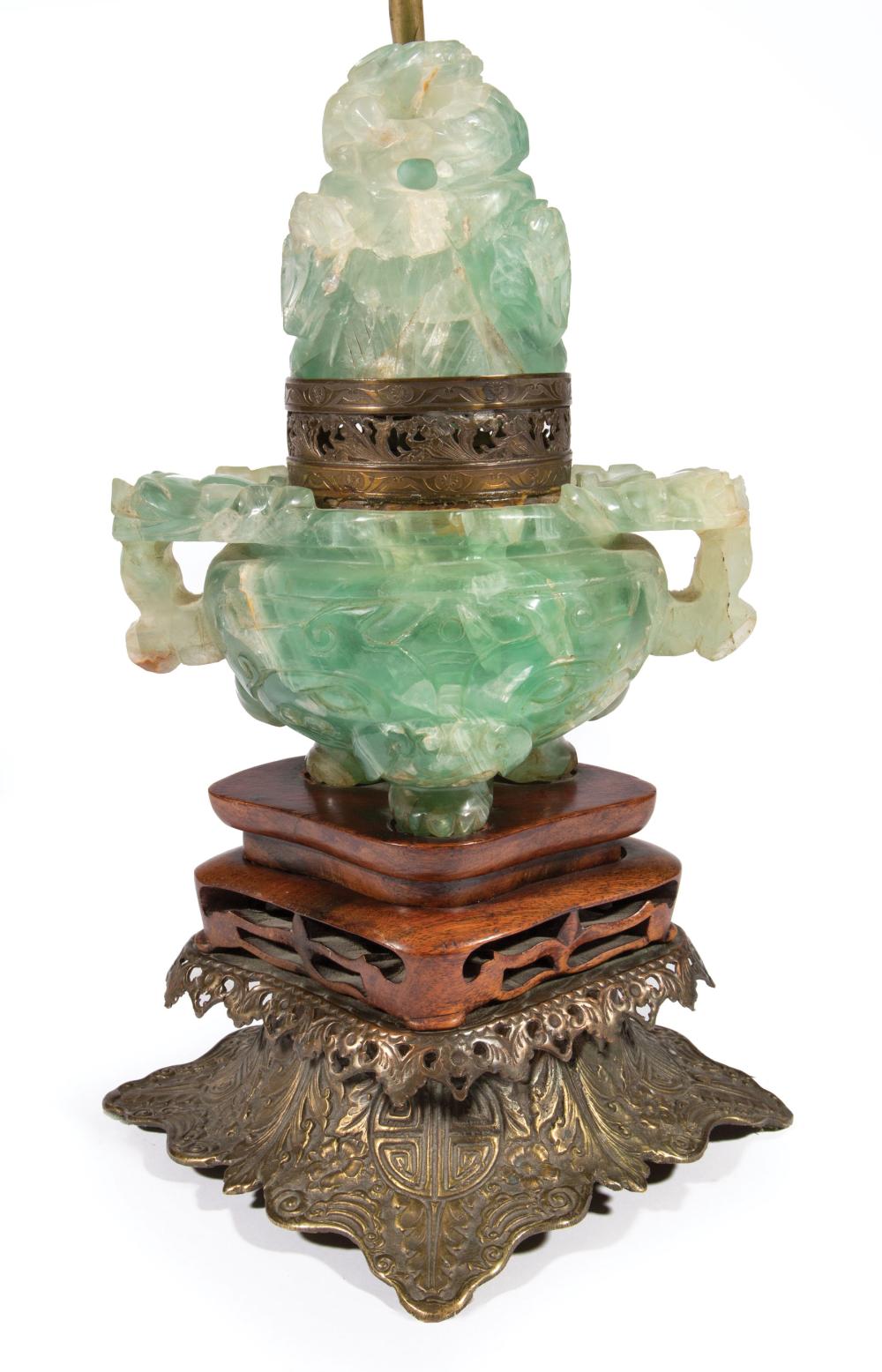 CHINESE BRASS-MOUNTED FLUORITE