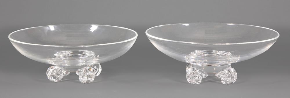 PAIR OF LARGE STEUBEN GLASS "LOW-FOOTED"