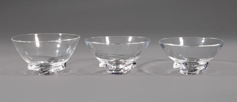 THREE STEUBEN GLASS "SPIRAL" BOWLSThree