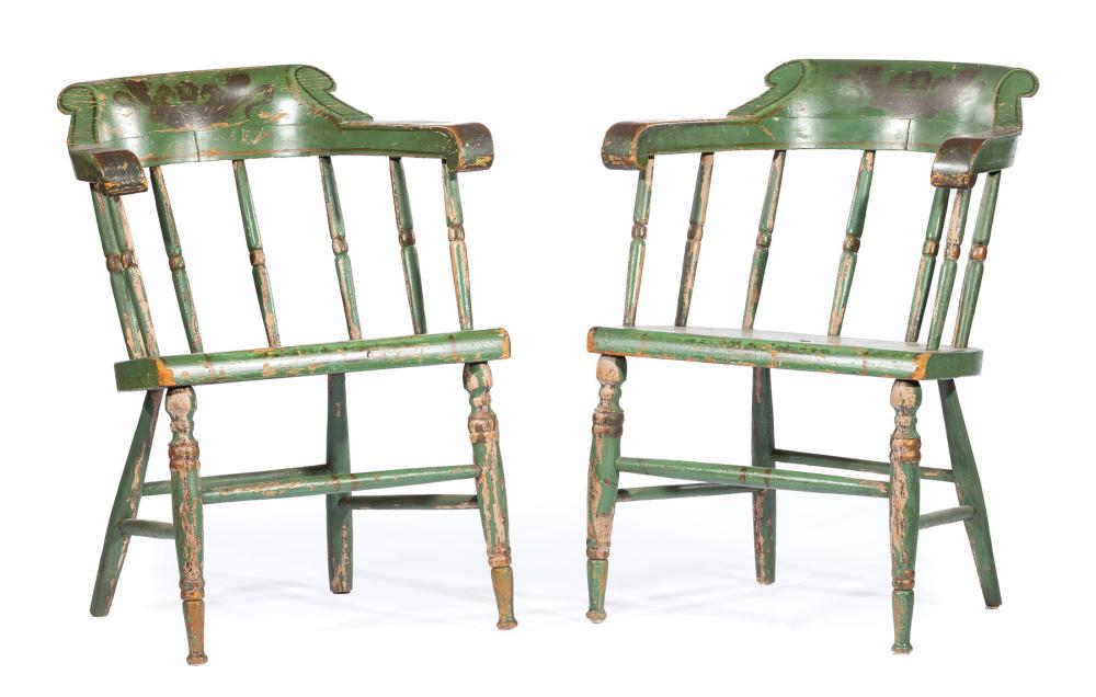 PAIR OF GREEN-PAINTED CAPTAIN'S