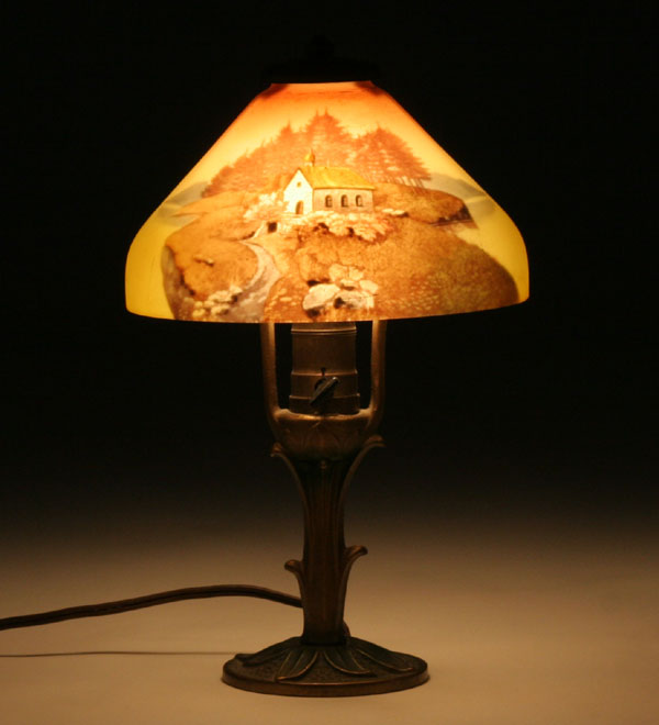 Reverse-painted boudoir lamp; the