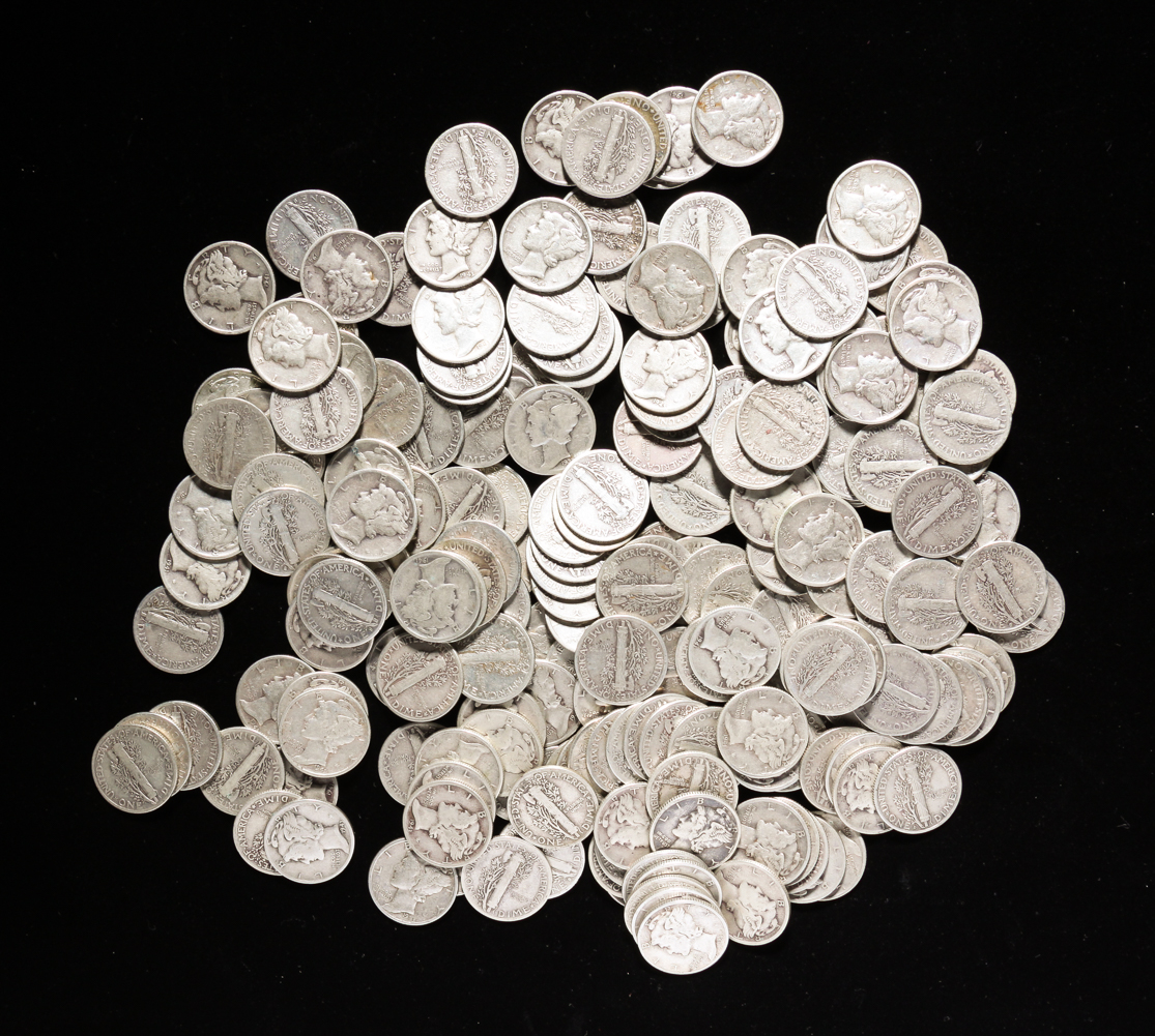 GROUP OF 200 SILVER MERCURY DIMES