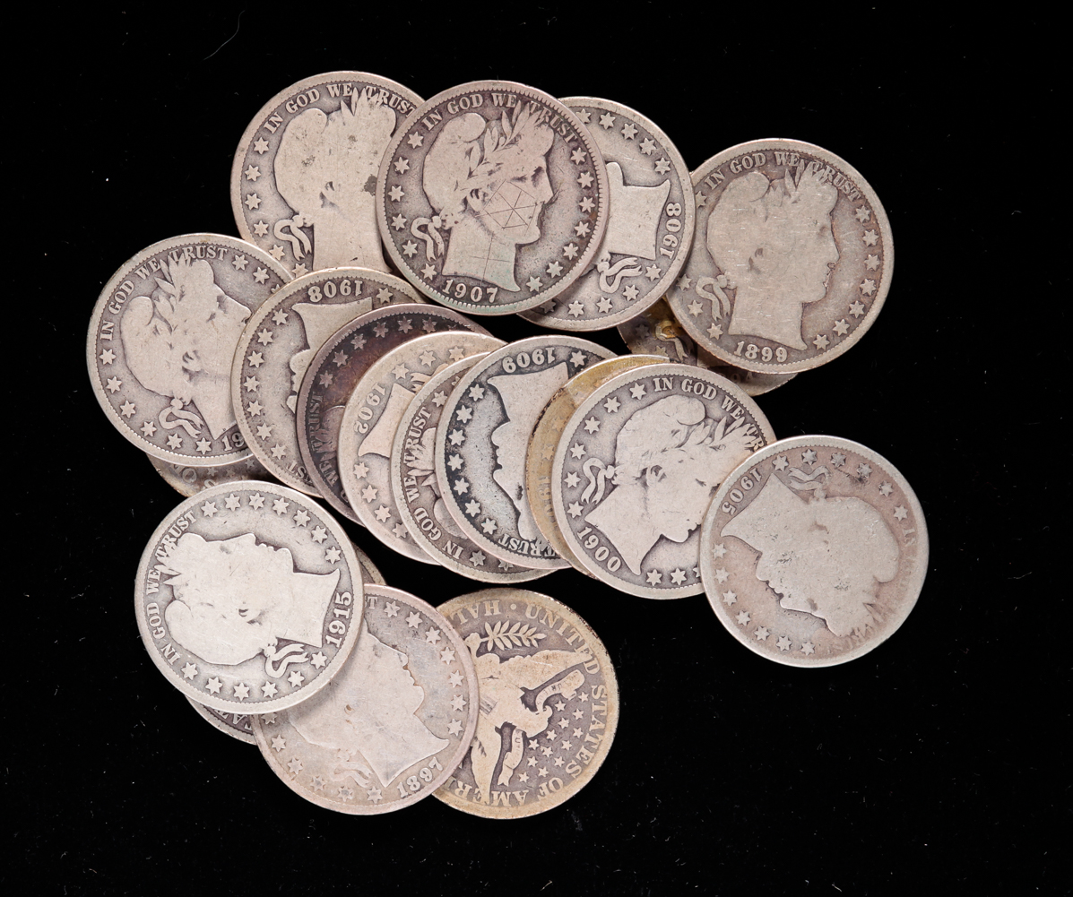 NINETEEN SILVER BARBER DOLLARS.