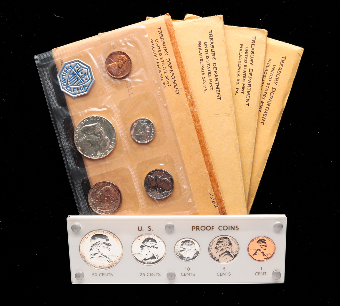 FIVE PROOF SETS FROM 1961 TO 1964