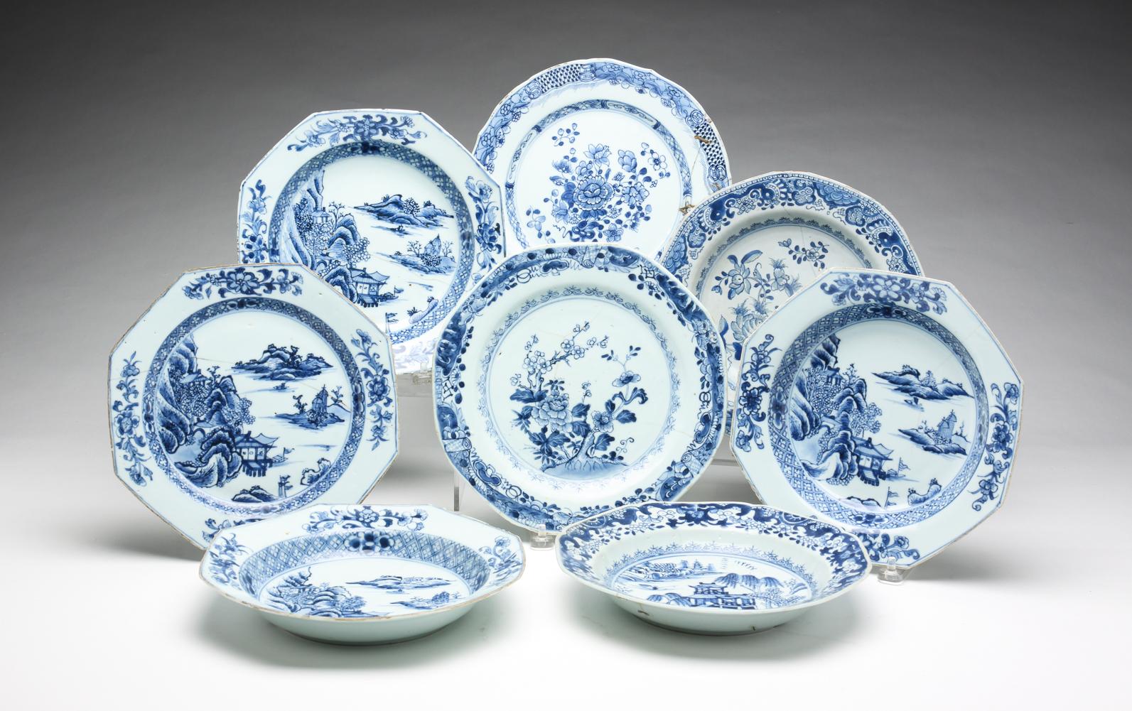 EIGHT CHINESE EXPORT PLATES. Late