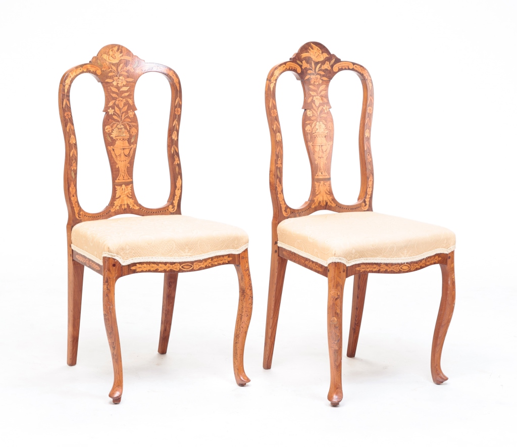 PAIR OF DUTCH MARQUETRY SIDE CHAIRS.