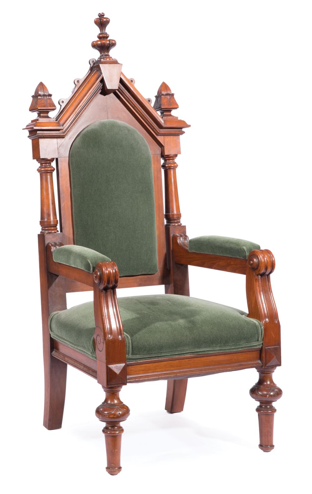 AMERICAN GOTHIC CARVED WALNUT ARMCHAIRAmerican 31a286