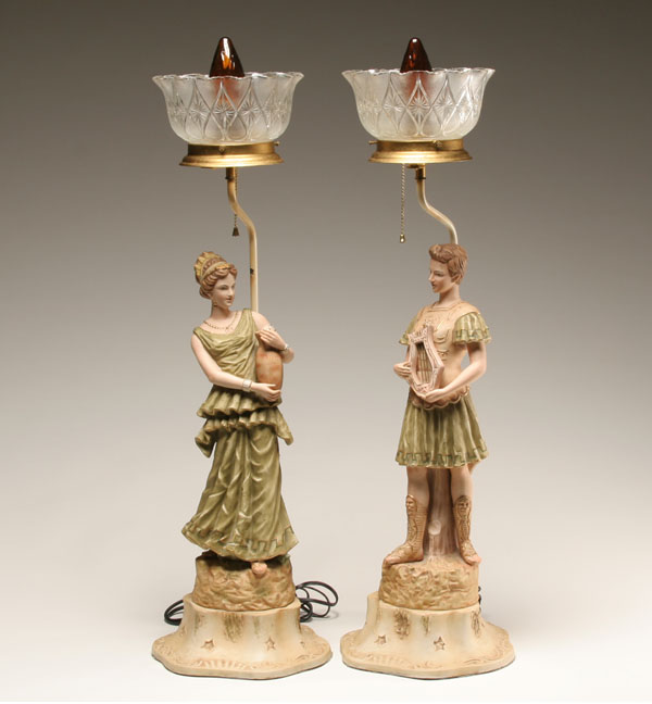 Pair bisque figural lamps; Roman