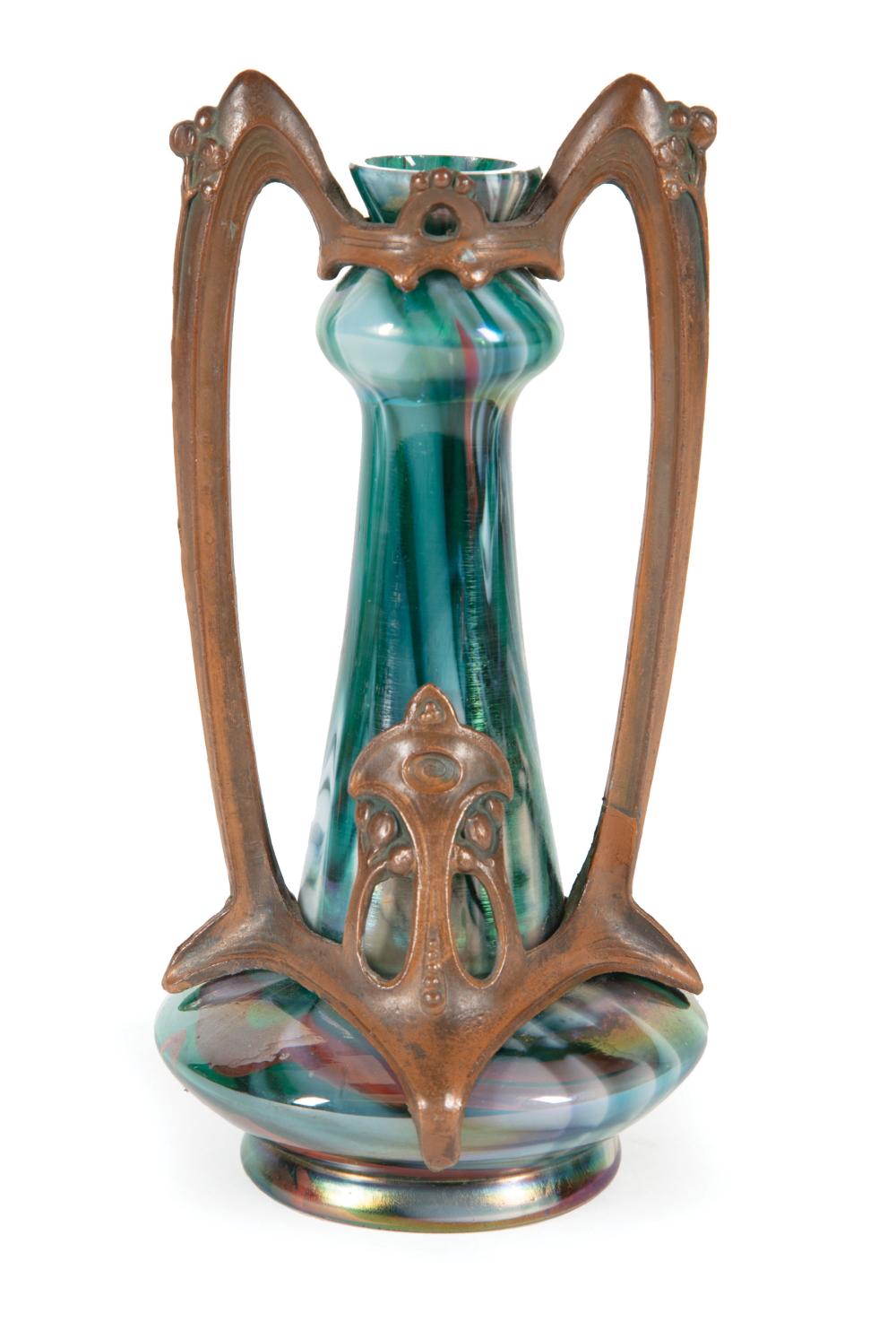 ART NOUVEAU BRONZED PEWTER MOUNTED GLASS