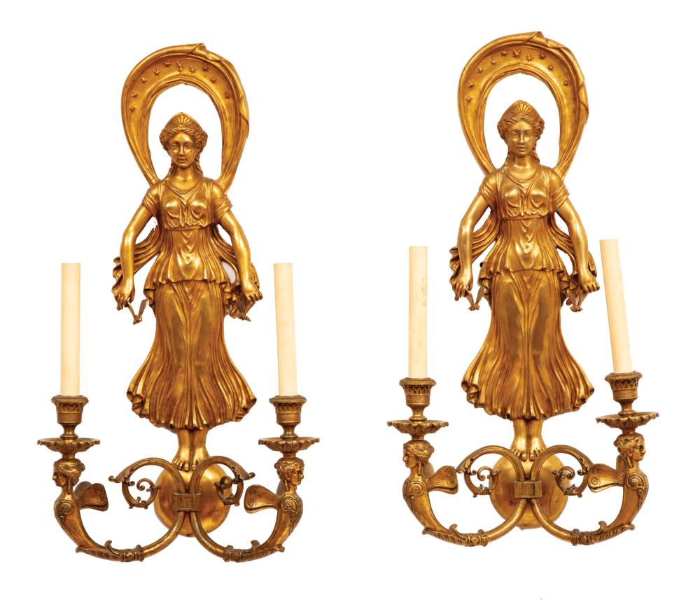 EMPIRE-STYLE BRONZE TWO-LIGHT FIGURAL