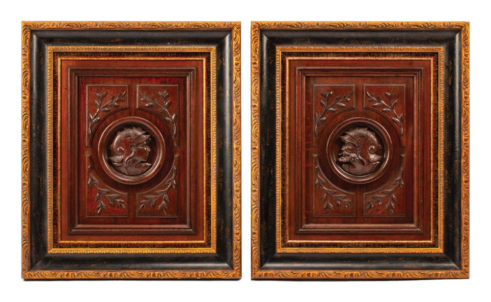 PAIR OF FRAMED CARVED WOOD PANELSPair 31a3cc
