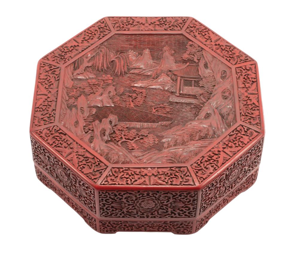 CHINESE RED LACQUER OCTAGONAL BOXChinese 31a3e3