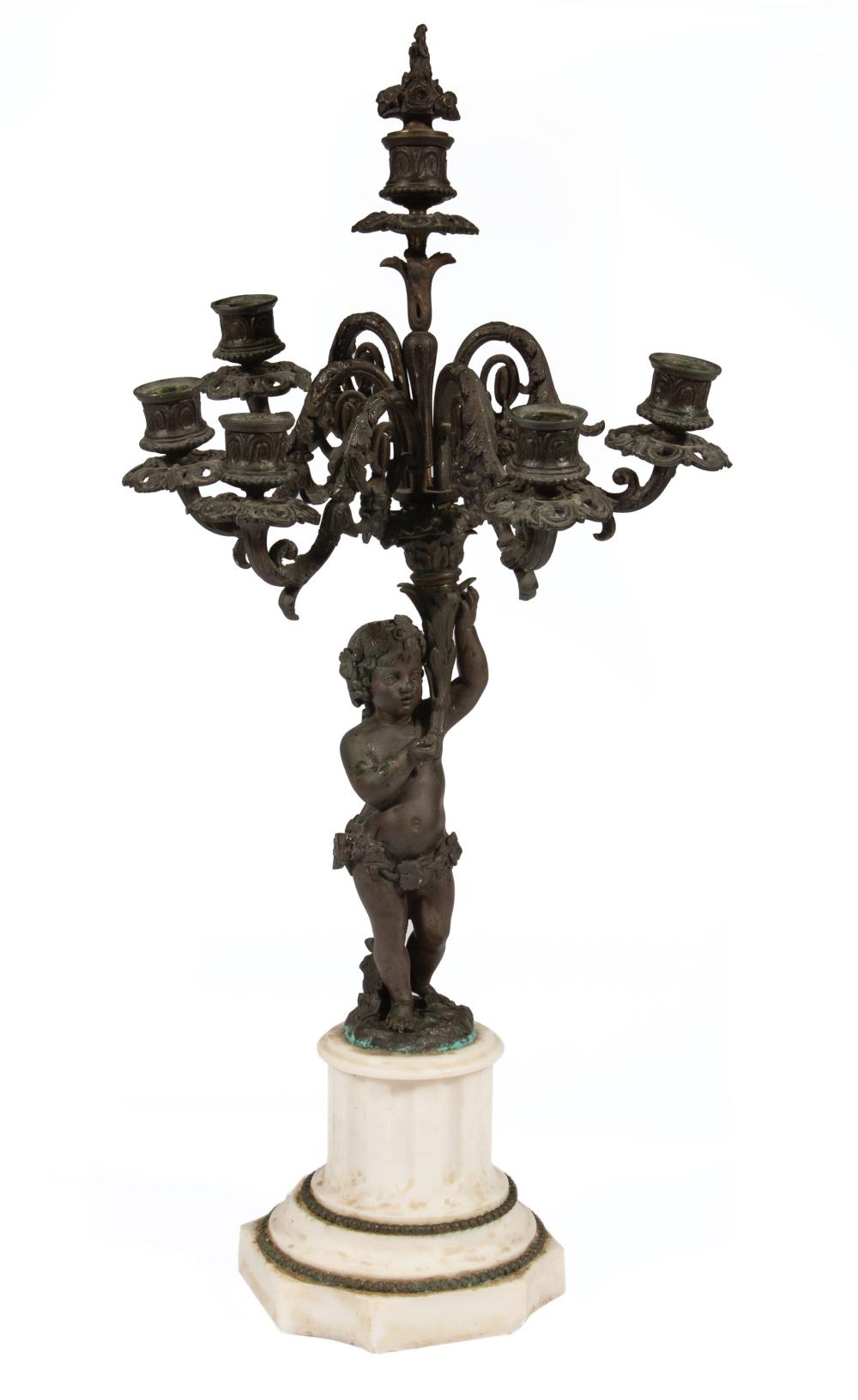 PATINATED METAL SIX LIGHT FIGURAL 31a455