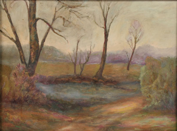 Spring landscape, oil on board in quartersawn