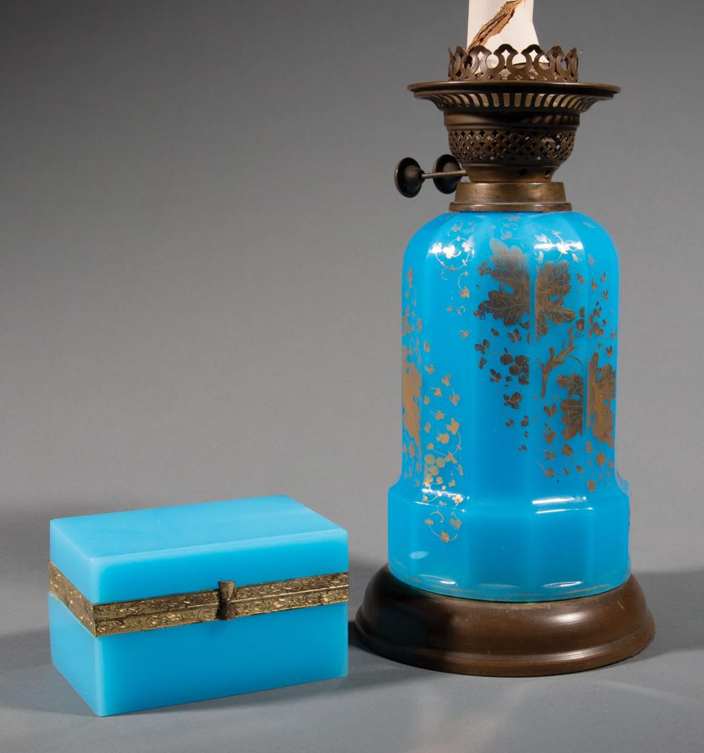 ANTIQUE FRENCH BLUE OPALINE AND GILT