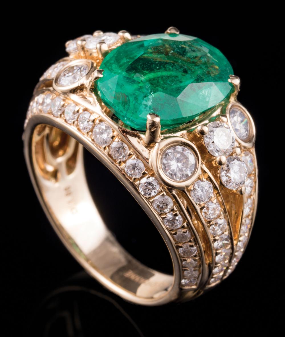 14 KT. YELLOW GOLD, EMERALD AND