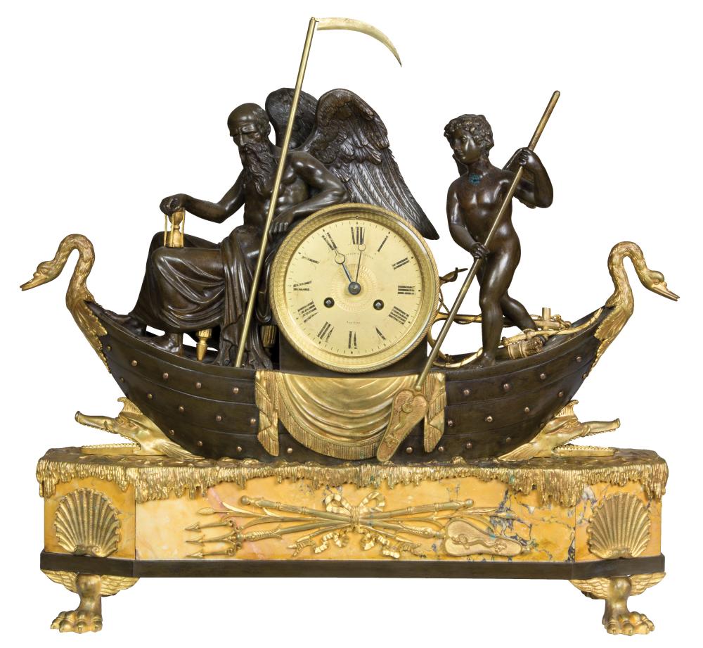 GILT AND PATINATED BRONZE MANTEL CLOCKNapoleon