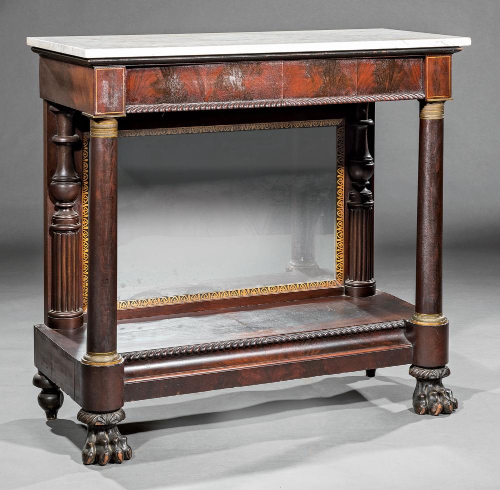 BRONZE-MOUNTED GILT STENCILED MAHOGANY