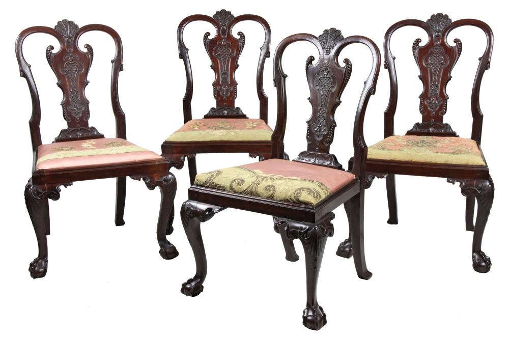 FOUR CHIPPENDALE CARVED MAHOGANY