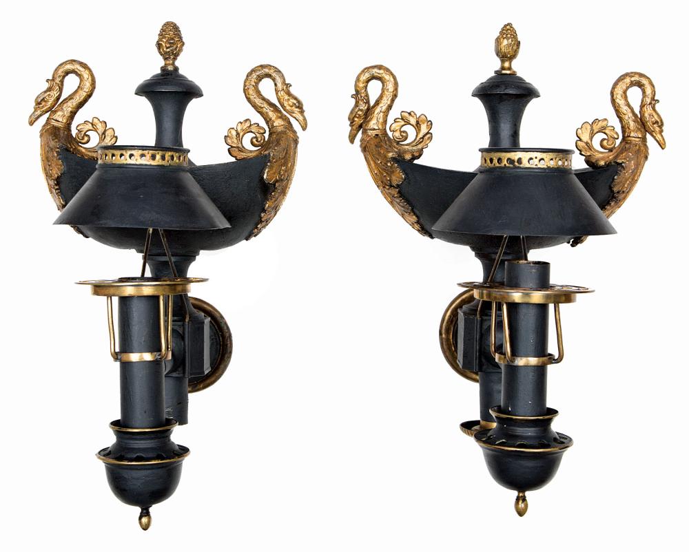 PAIR OF EMPIRE BRONZE-MOUNTED TOLE