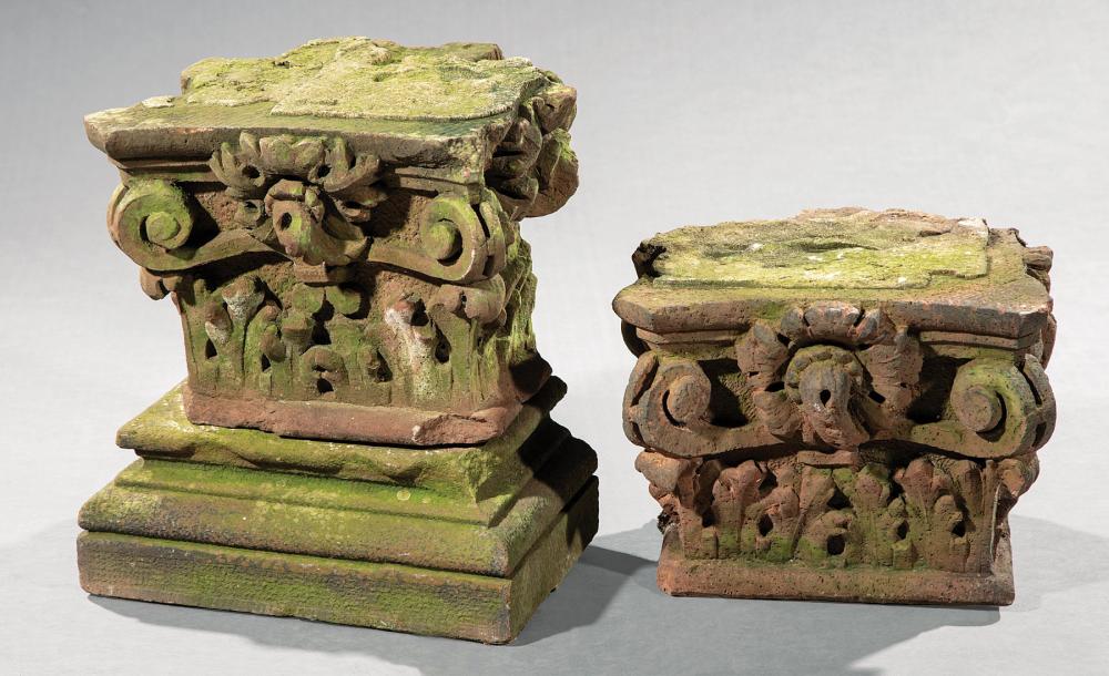 PAIR OF CARVED STONE CORINTHIAN