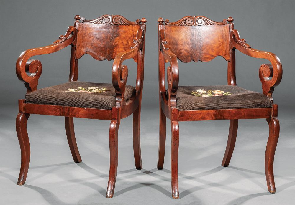 TWO LATE CLASSICAL CARVED MAHOGANY