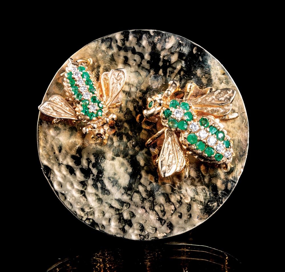 14 KT. YELLOW GOLD, EMERALD AND