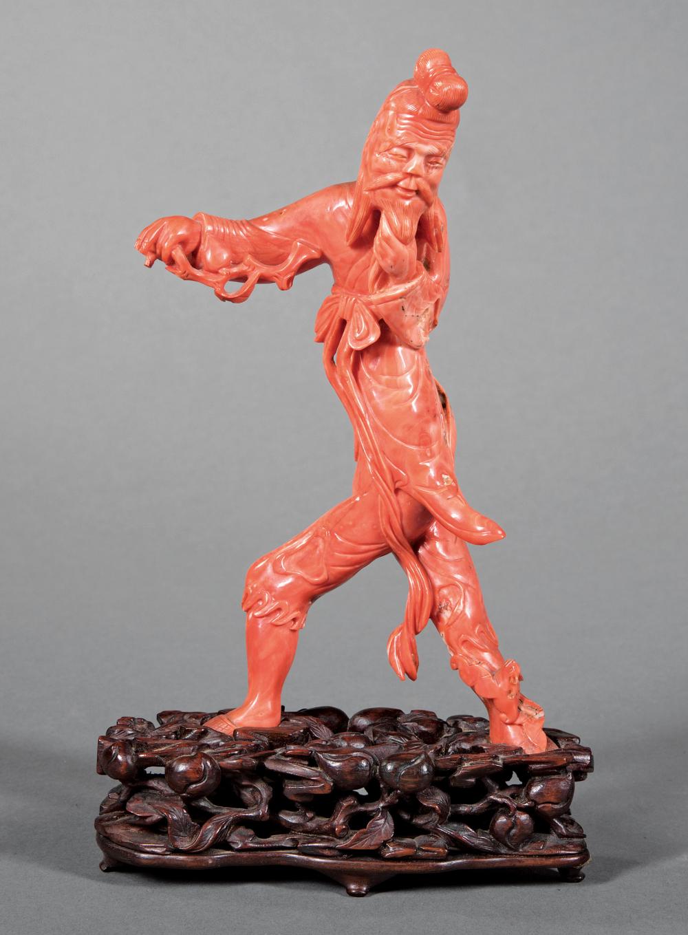 CHINESE CORAL FIGURE OF DONGFANG