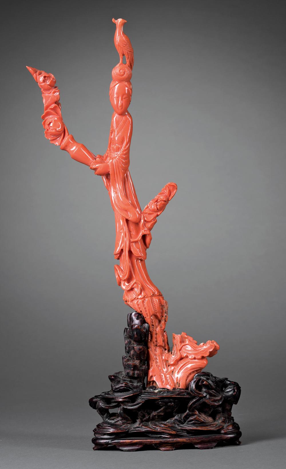 CHINESE CORAL FIGURE OF A BEAUTYChinese
