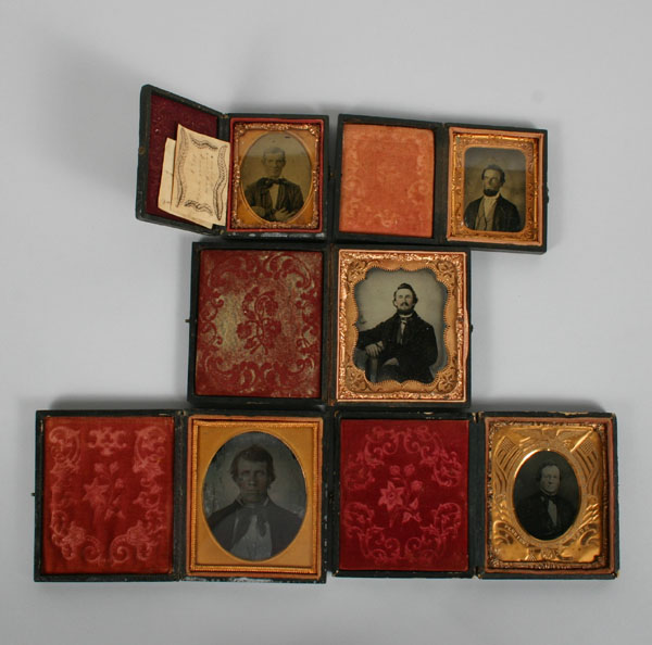 Tintypes in leather cases; five