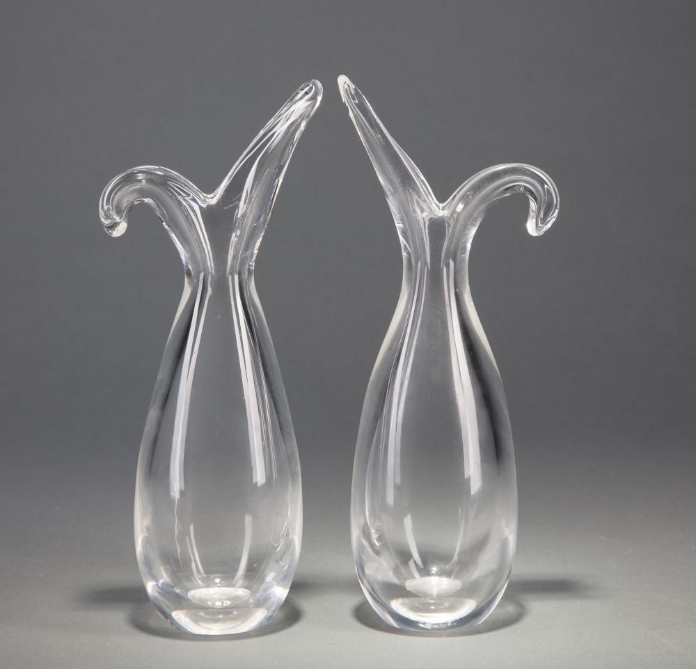 PAIR OF STEUBEN GLASS "SHEARED