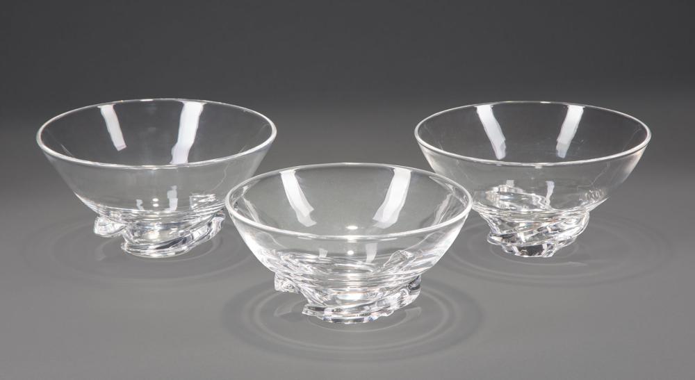 THREE STEUBEN GLASS "SPIRAL" BOWLSThree