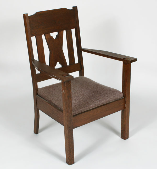 Mission oak arm chair with upholstered 4fb05