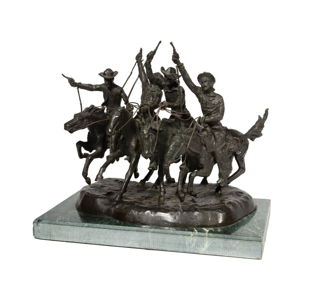 BRONZE FIGURAL GROUP OF "COMING