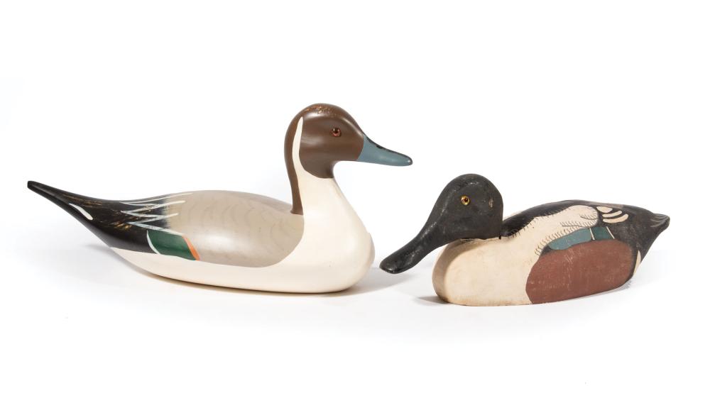 TWO CARVED WOOD DUCK DECOYSTwo