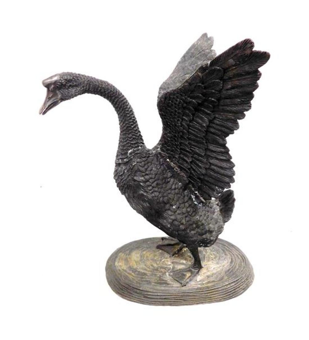 GARDEN: CAST METAL SWAN, 20TH C.,