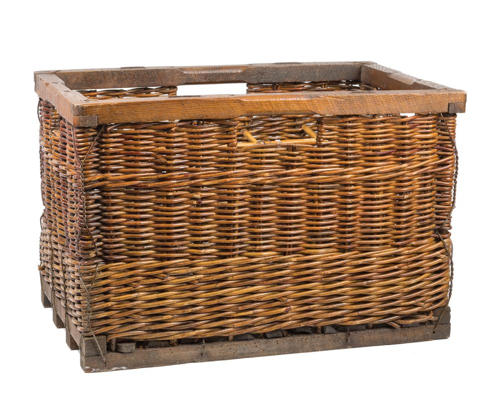 ANTIQUE FRENCH WICKER AND OAK WINE