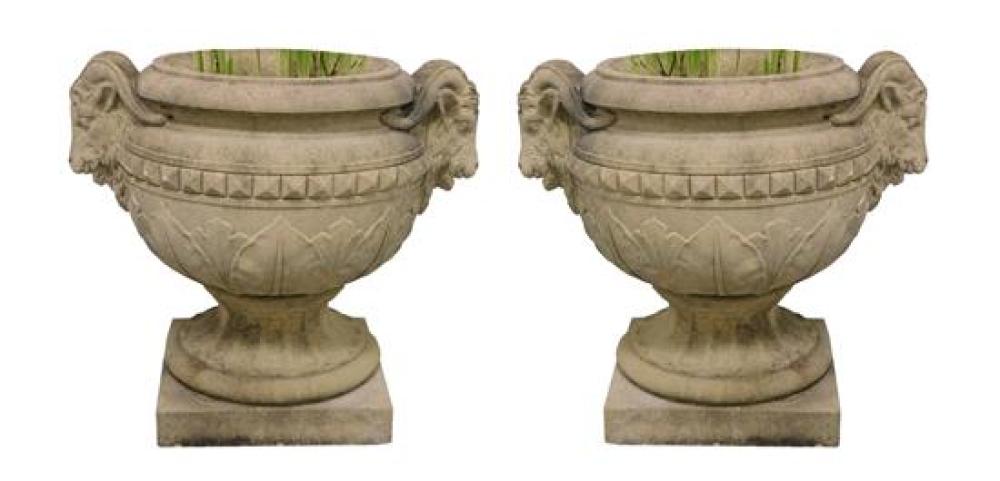 GARDEN PAIR OF RAMS HEAD URNS  31cecb