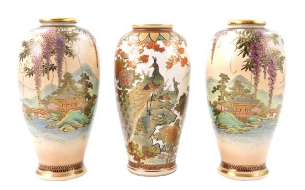 ASIAN THREE JAPANESE SATSUMA VASES  31cf1b