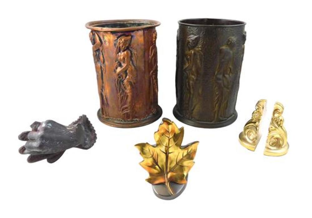 SIX PIECES OF DECORATIVE METALWARE,