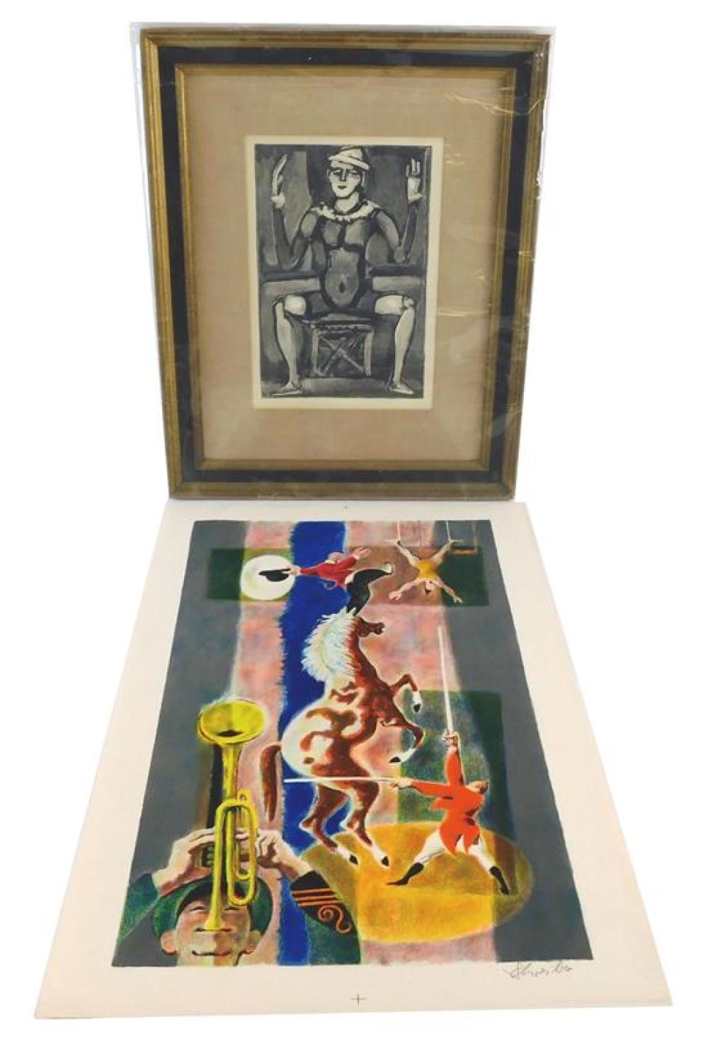 TWO 20TH C. WORKS ON PAPER, CIRCUS THEMED,